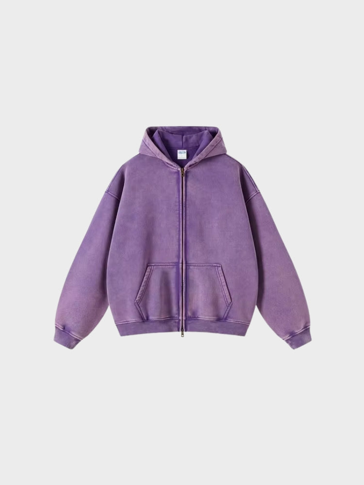 Washed Hoodie with Zipper