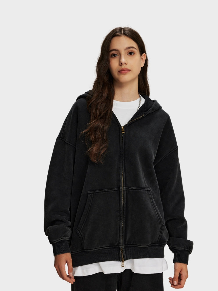 Washed Hoodie with Zipper