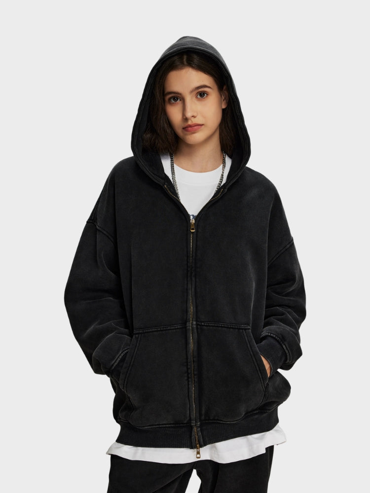 Washed Hoodie with Zipper