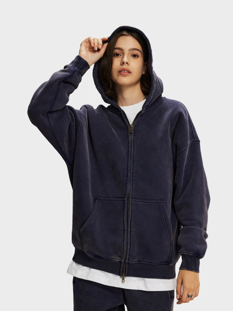 Washed Hoodie with Zipper