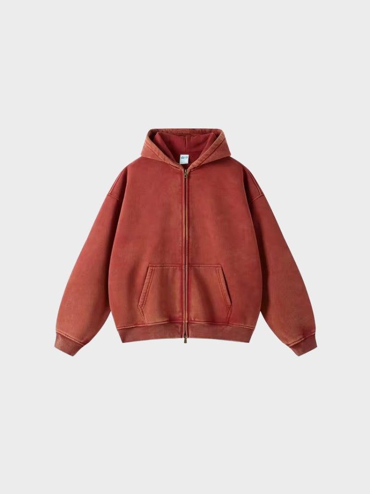 Washed Hoodie with Zipper