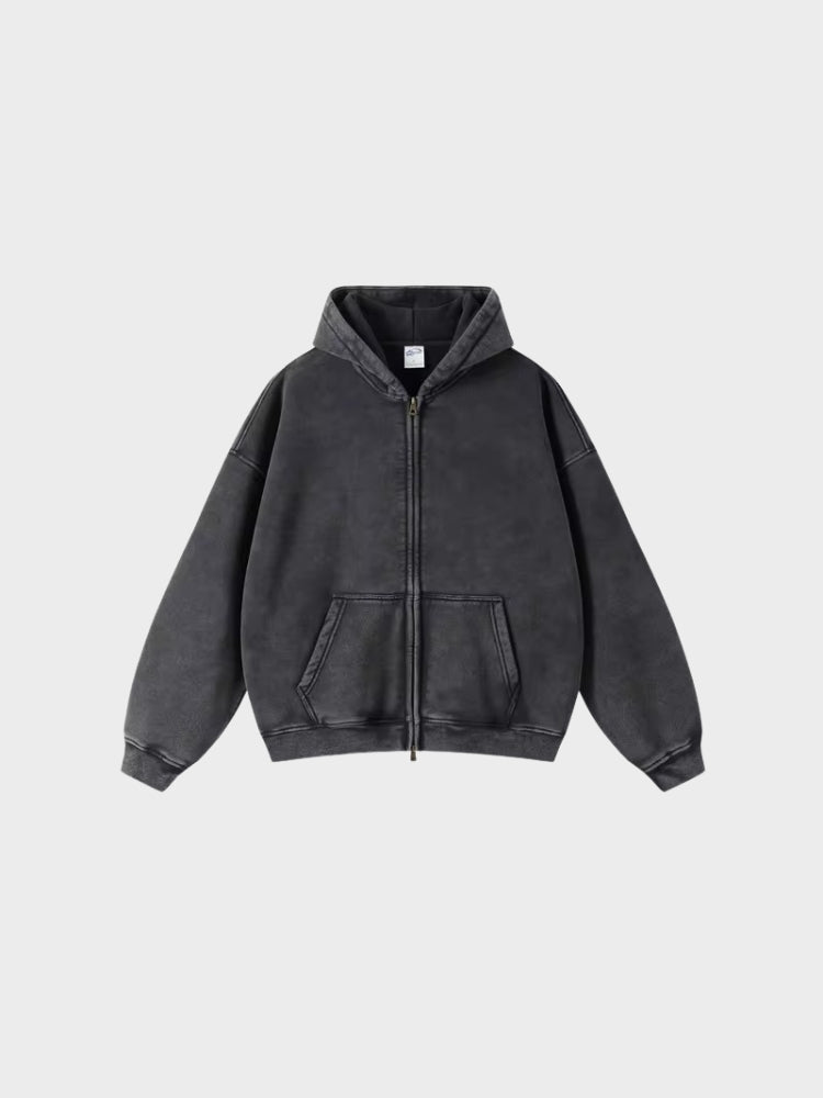 Washed Hoodie with Zipper