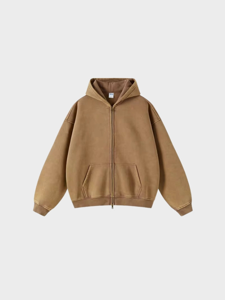 Washed Hoodie with Zipper