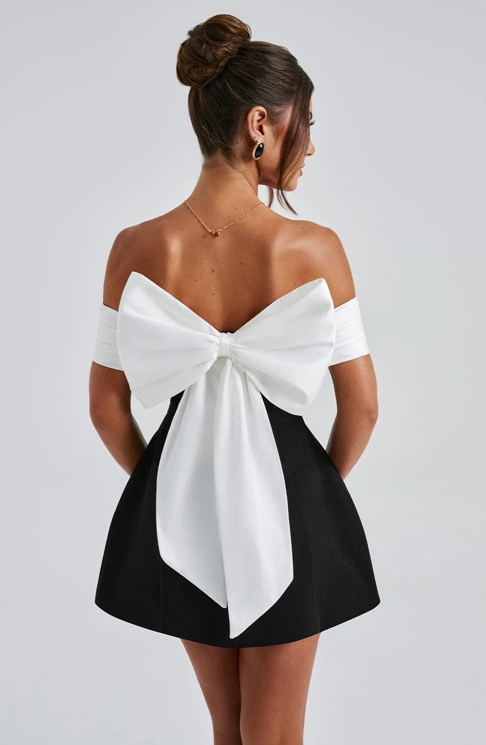 NOIR TIE MINI DRESS - BLACK/WHITE